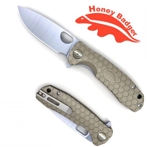 HB1012 Honey Badger Drop Point Flipper Medium Tan 8Cr13MoV