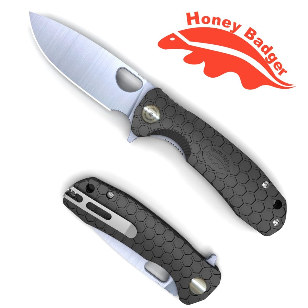 HB1011 Honey Badger Drop Point Flipper Medium Black 8Cr13MoV