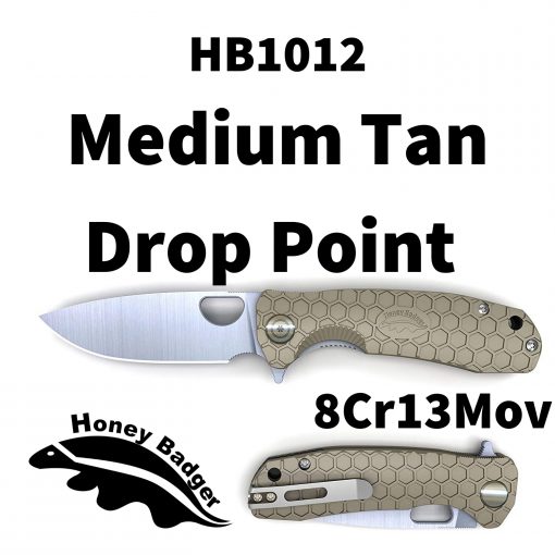 HB1012 Honey Badger Drop Point Flipper Medium Tan 8Cr13MoV