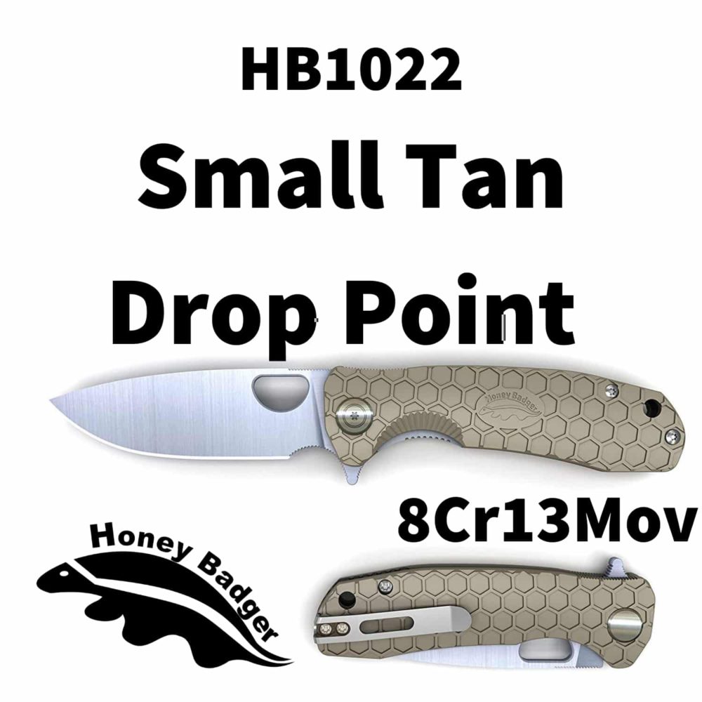 HB1022 Honey Badger Drop Point Flipper Small Tan 8Cr13MoV