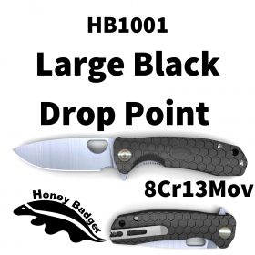 HB1001 Honey Badger Drop Point Flipper Large Black 8Cr13MoV