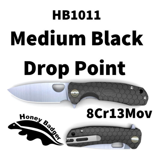 HB1011 Honey Badger Drop Point Flipper Medium Black 8Cr13MoV