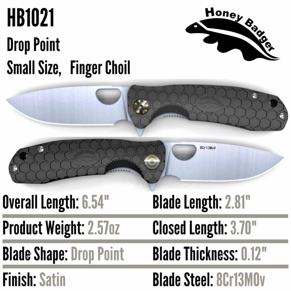 HB1021 Honey Badger Drop Point Flipper Small Black 8Cr13MoV