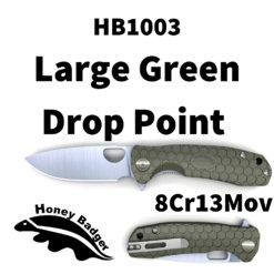 HB1003 Honey Badger Drop Point Flipper Large Green 8Cr13MoV