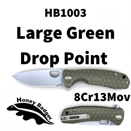 HB1003 Honey Badger Drop Point Flipper Large Green 8Cr13MoV