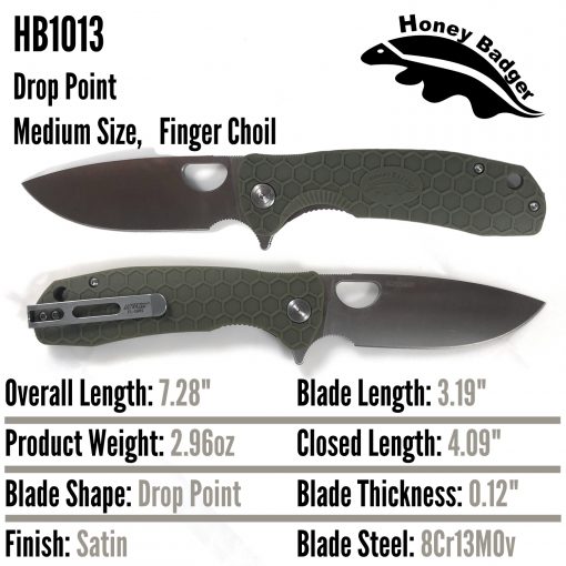 HB1013 Honey Badger Drop Point Flipper Medium Green 8Cr13MoV