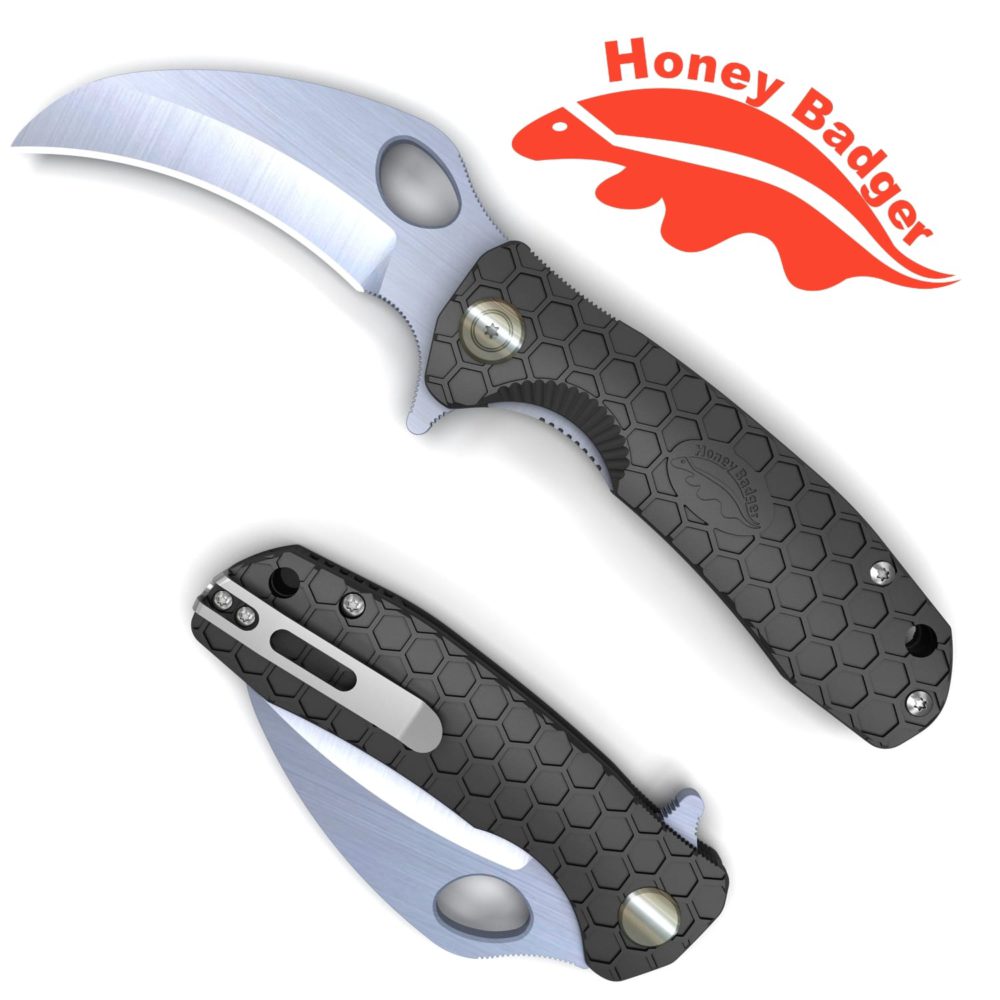 Claw Smooth  Medium Black 8Cr13MoV (HB1121) Honey Badger Knives Pocket Knives