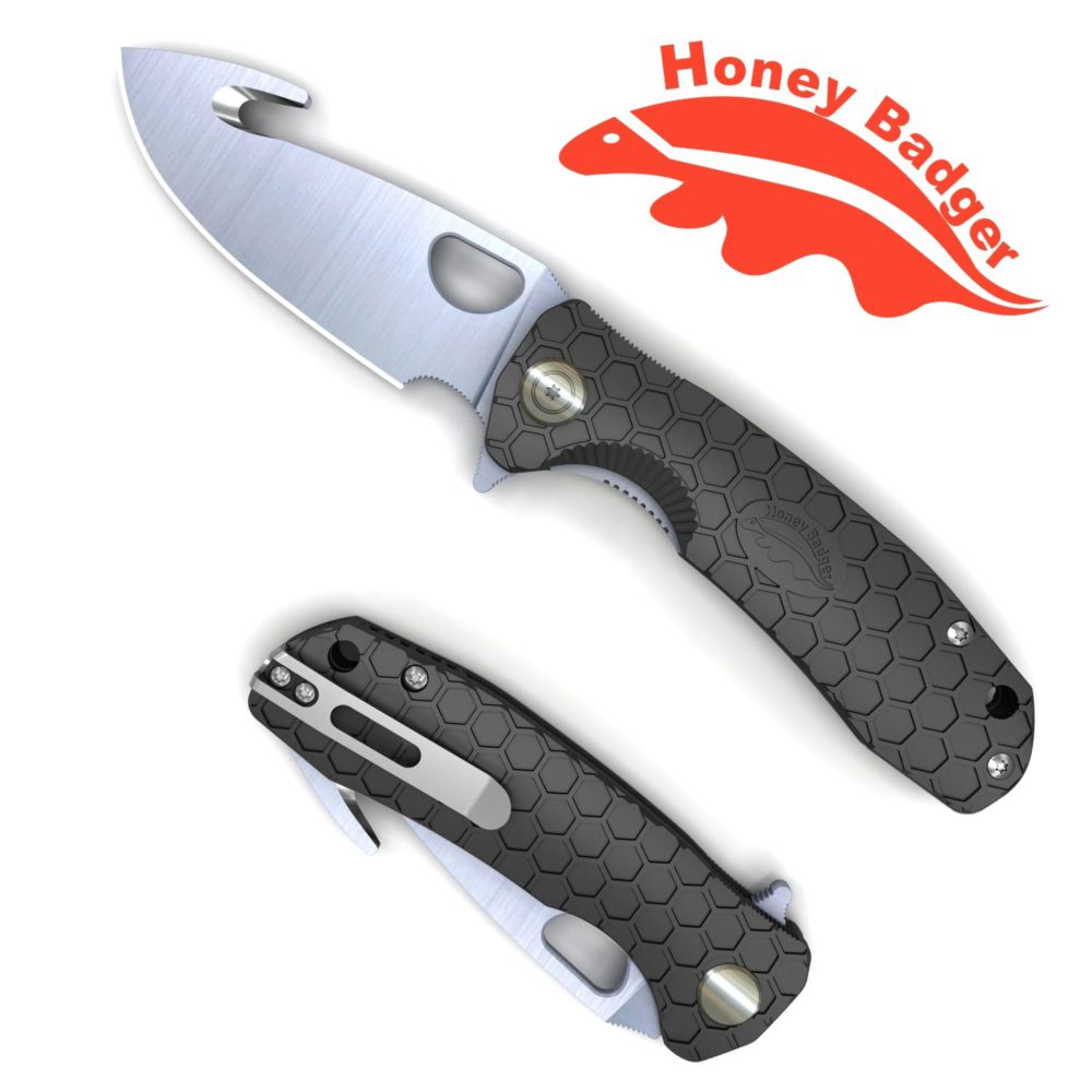 Hook Flipper Large Black 8Cr13MoV (HB1251) Honey Badger Knives Pocket Knives