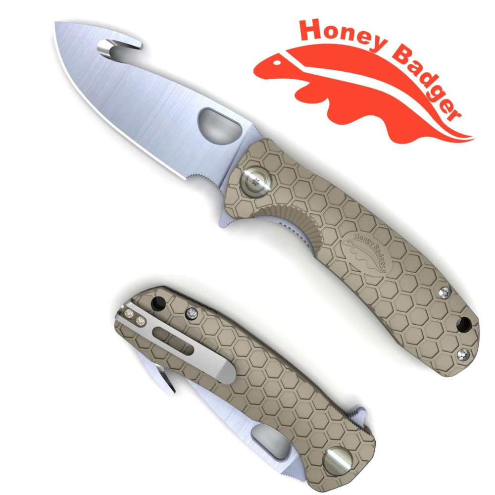 Hook Flipper Large Tan 8Cr13MoV (HB1252) Honey Badger Knives Pocket Knives