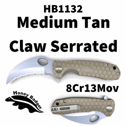 Claw Serrated  Medium Tan 8Cr13MoV (HB1132 ) Honey Badger Knives Pocket Knives