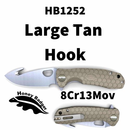 Hook Flipper Large Tan 8Cr13MoV (HB1252) Honey Badger Knives Pocket Knives