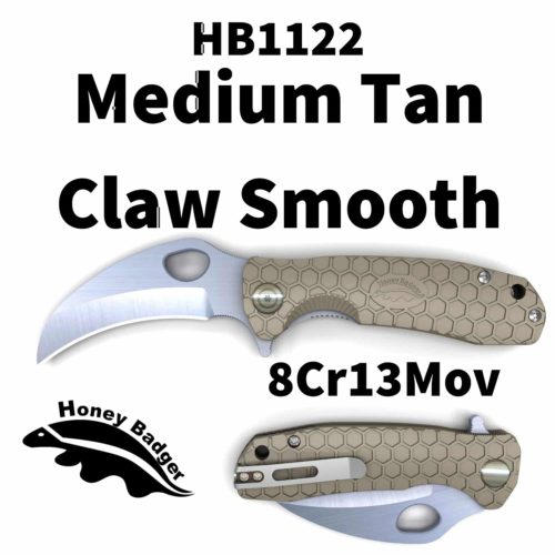 Claw Smooth  Medium Tan 8Cr13MoV (HB1122) Honey Badger Knives Pocket Knives