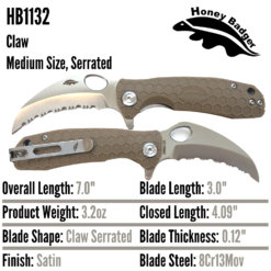 HB1132 Honey Badger Claw Serrated Flipper Medium Tan