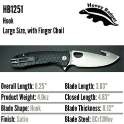 HB1251 Honey Badger Hook Flipper Large Black 8Cr13MoV