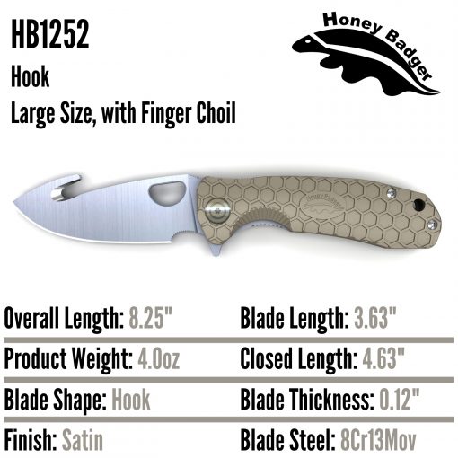 HB1252 Honey Badger Hook Flipper Large Tan 8Cr13MoV
