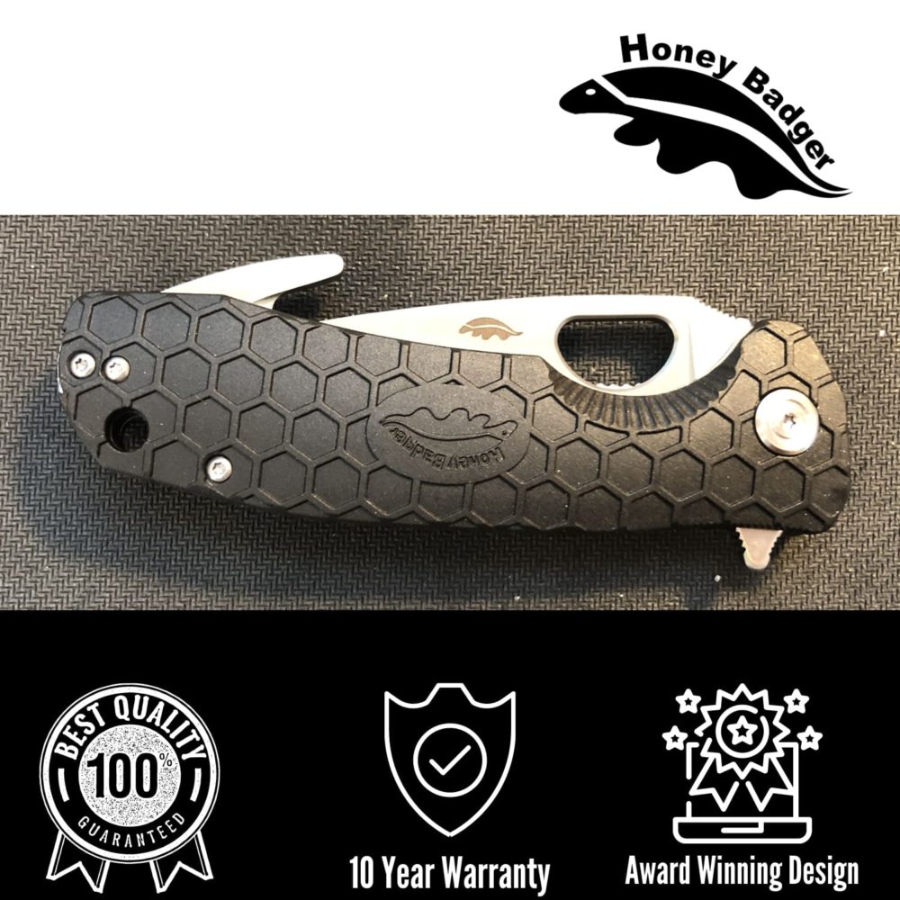 Hook Flipper Large Black 8Cr13MoV (HB1251) Honey Badger Knives Pocket Knives