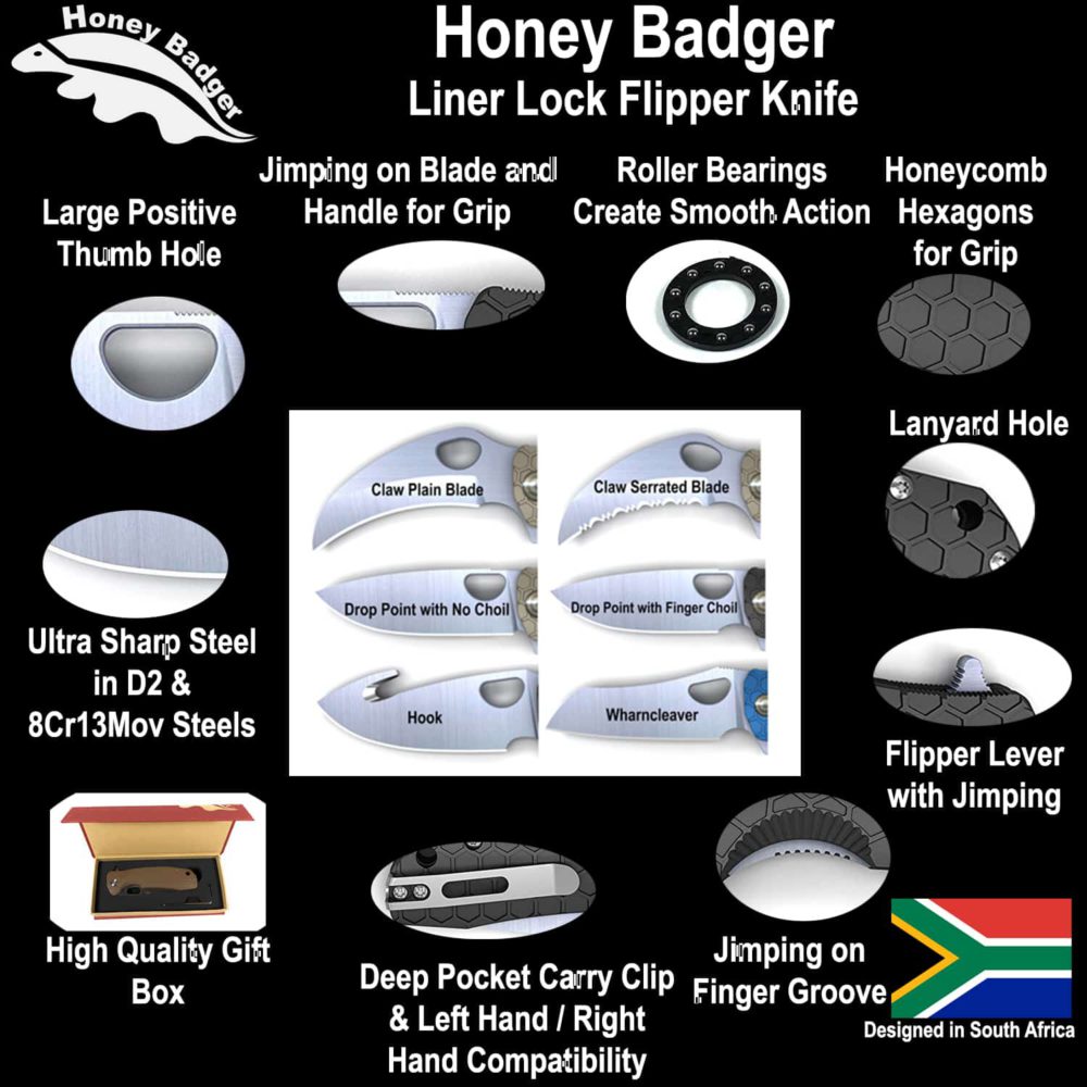 Drop Point Flipper Medium Tan 8Cr13MoV (HB1012) Honey Badger Knives Pocket Knives