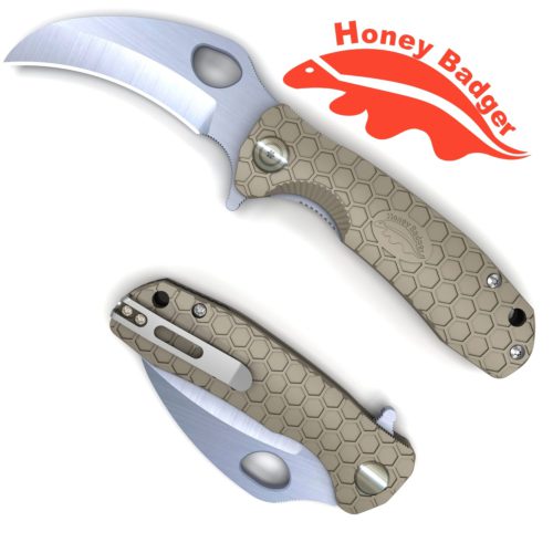 Claw Smooth Small Tan Plain 8Cr13MoV (HB1142) Honey Badger Knives Pocket Knives