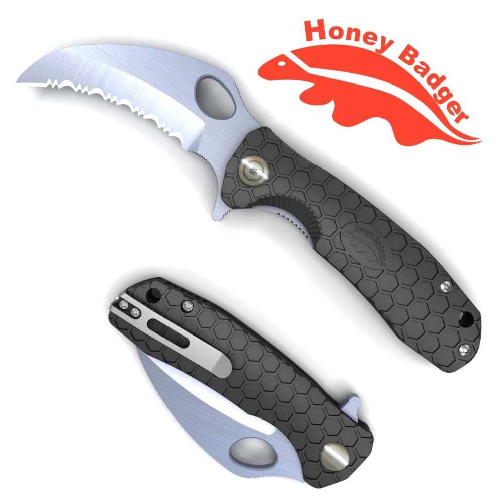 Claw  Serrated Large Black 8Cr13MoV (HB1111) Honey Badger Knives Pocket Knives