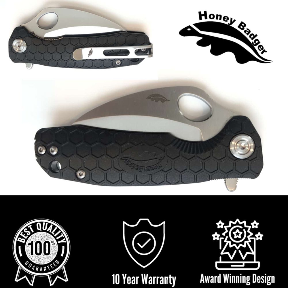 Claw Smooth Large Black Plain 8Cr13MoV (HB1101) Honey Badger Knives Pocket Knives