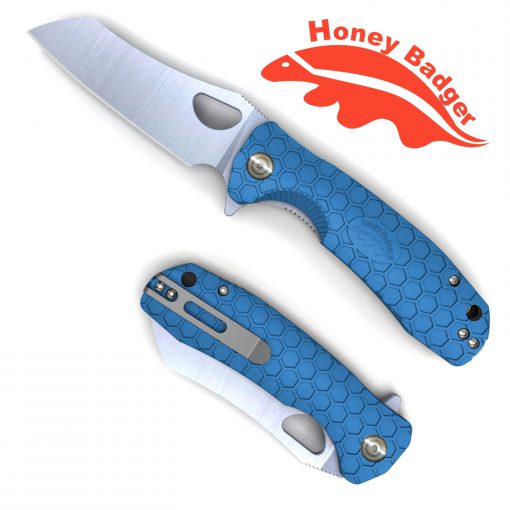 HB1036 Honey Badger Flipper Wharncleaver Large Blue D2 Steel