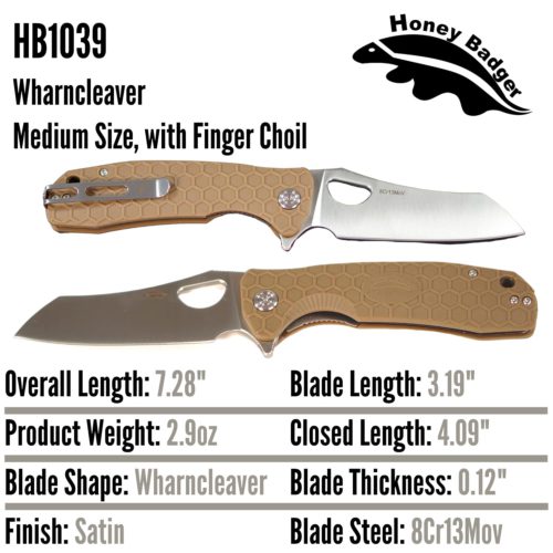 Wharncleaver Medium Tan 8Cr13MoV (HB1039) Honey Badger Knives Pocket Knives