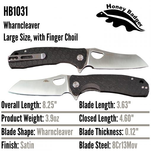 HB1031 Honey Badger Flipper Wharncleaver Large Black 8Cr13Mov