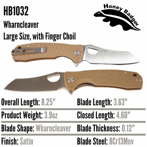 Wharn Cleaver Large Tan 8Cr13MoV (HB1032) Honey Badger Knives Pocket Knives