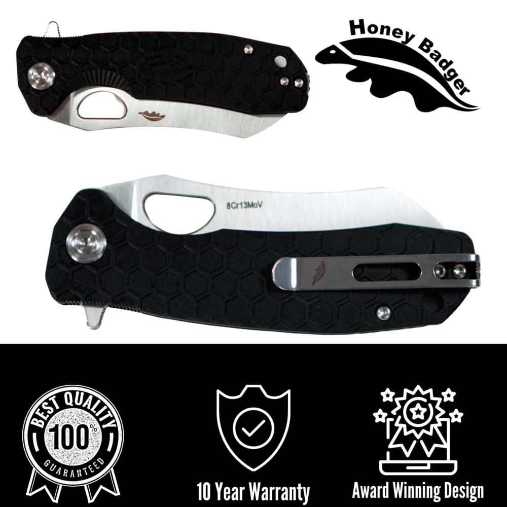 Wharn Cleaver Medium Black 8Cr13MoV (HB1038) Honey Badger Knives Pocket Knives