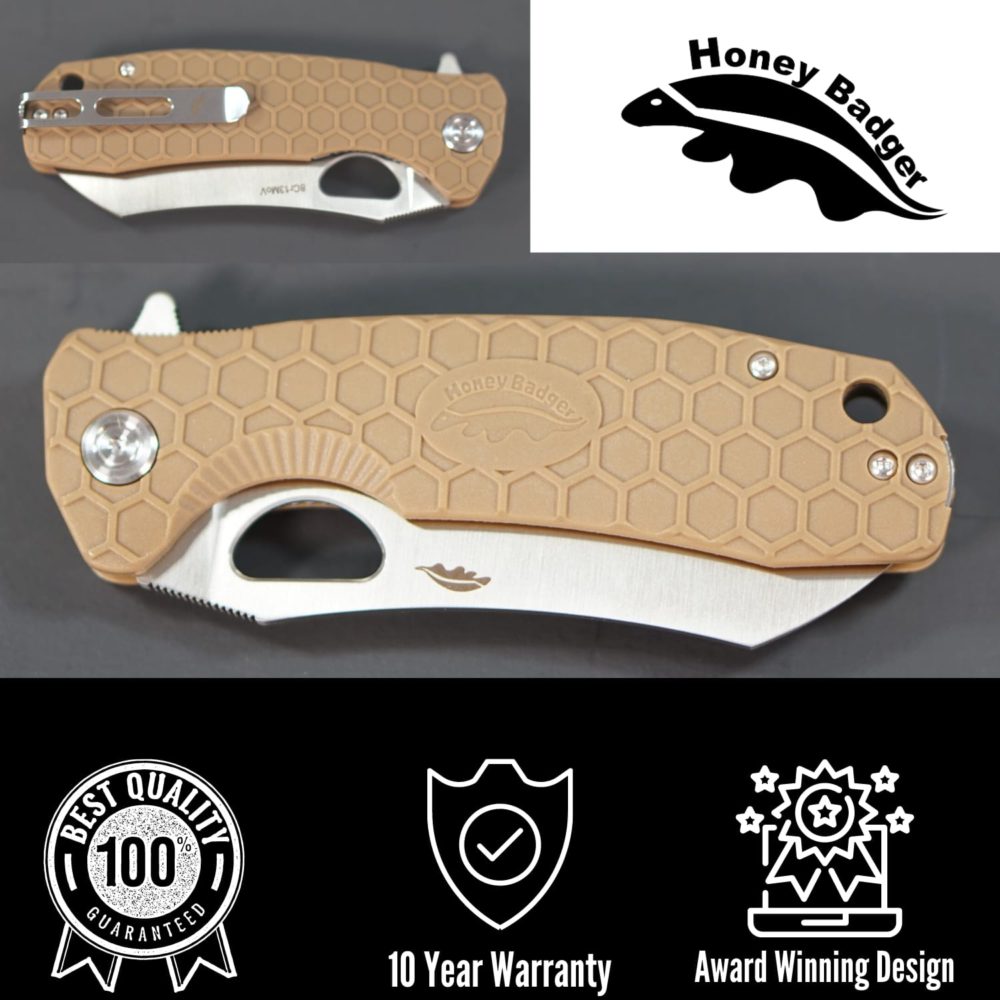 Wharn Cleaver Large Tan 8Cr13MoV (HB1032) Honey Badger Knives Pocket Knives