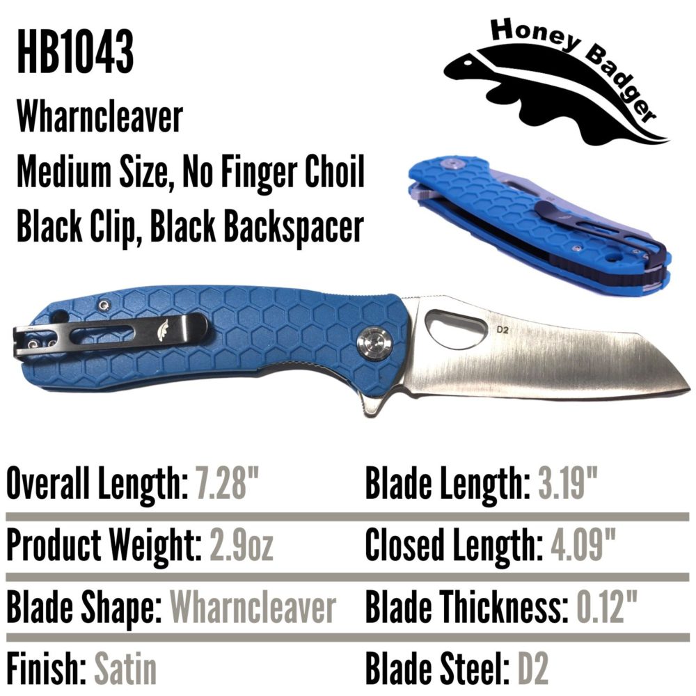 Wharn Cleaver Medium Blue D2 Steel (HB1043) Honey Badger Knives Pocket Knives