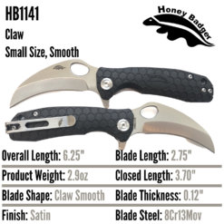 HB1141 Honey Badger Claw Flipper Small Black Plain 8Cr13MoV