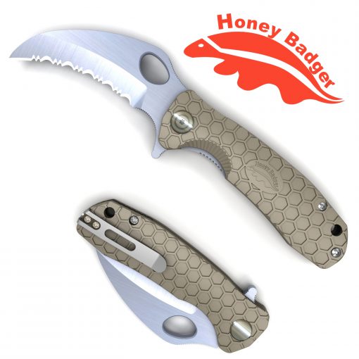HB1112 Honey Badger Claw Flipper Large Tan Serrated 8C13Mov