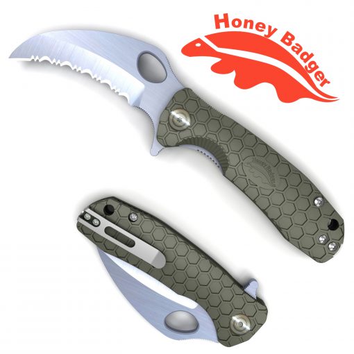HB1133 Honey Badger Claw Serrated Flipper Medium 8Cr13Mov Green