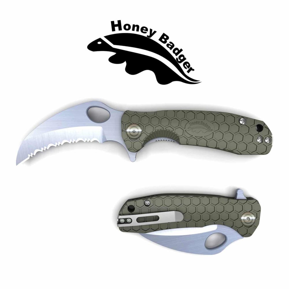 Claw Serrated  Medium 8Cr13MoV Green (HB1133) Honey Badger Knives Pocket Knives