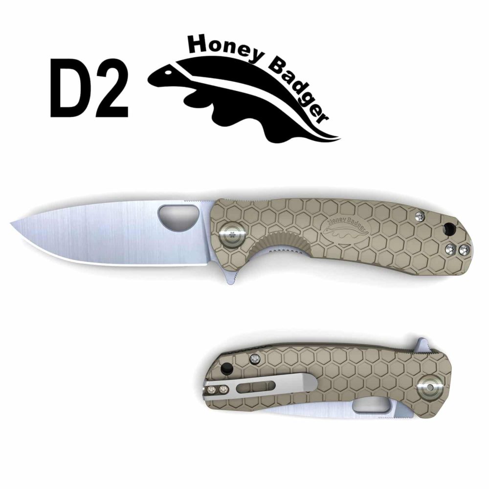 HB1027 Honey Badger Flipper Small Tan No Choil D2