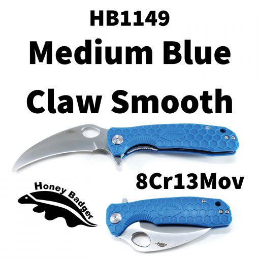 HB1149 Honey Badger Claw Smooth Flipper Medium 8Cr13Mov Blue