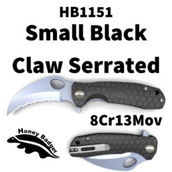 HB1151 Honey Badger Claw Flipper Small Black Serrated 8Cr13Mov