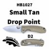Drop Point Flipper Small Tan No Choil D2 (HB1027) Honey Badger Knives Pocket Knives