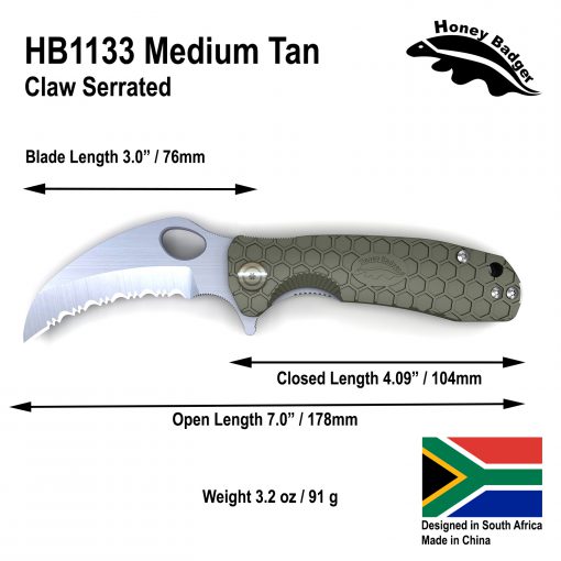 HB1133 Honey Badger Claw Serrated Flipper Medium 8Cr13Mov Green
