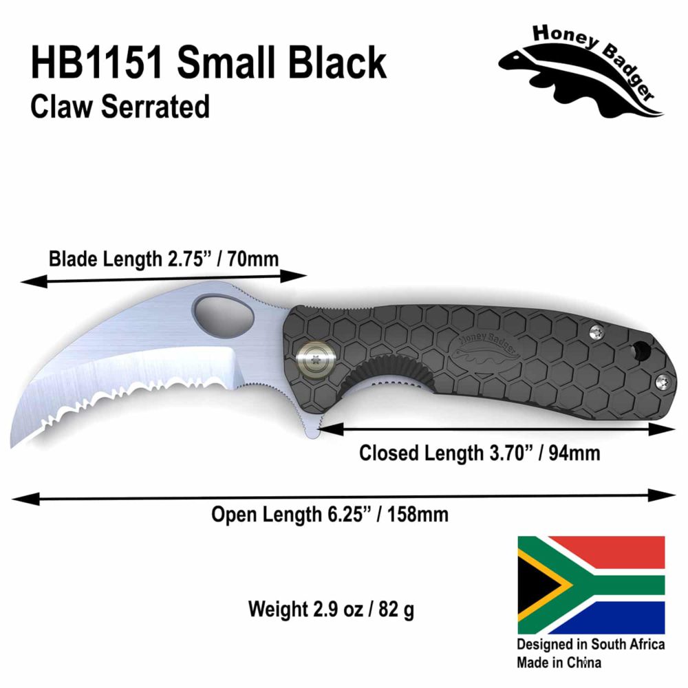 Claw Small Black Serrated 8Cr13MoV (HB1151) Honey Badger Knives Pocket Knives