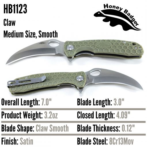 HB1123 Honey Badger Claw Smooth Flipper Medium 8Cr13Mov Green