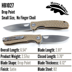 HB1027 Honey Badger Flipper Small Tan No Choil D2