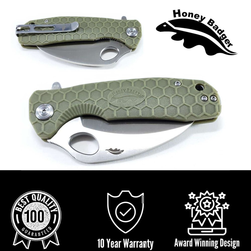 Claw Serrated  Medium 8Cr13MoV Green (HB1133) Honey Badger Knives Pocket Knives