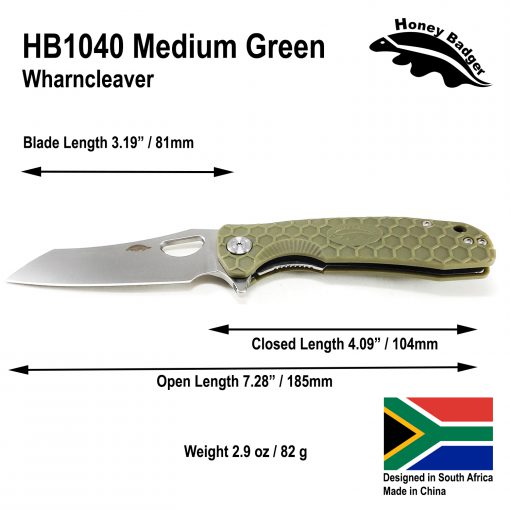 HB1040 Honey Badger Flipper Wharncleaver Medium Green 8Cr13Mov