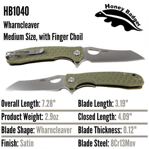 HB1040 Honey Badger Flipper Wharncleaver Medium Green 8Cr13Mov Western Active