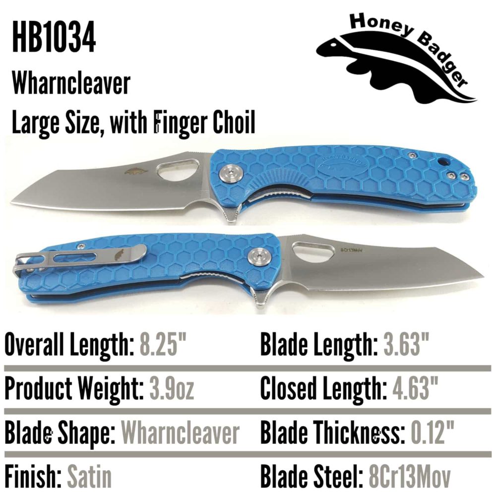 HB1034 Honey Badger Flipper Wharncleaver Large Blue 8Cr13Mov Steel by Western Active