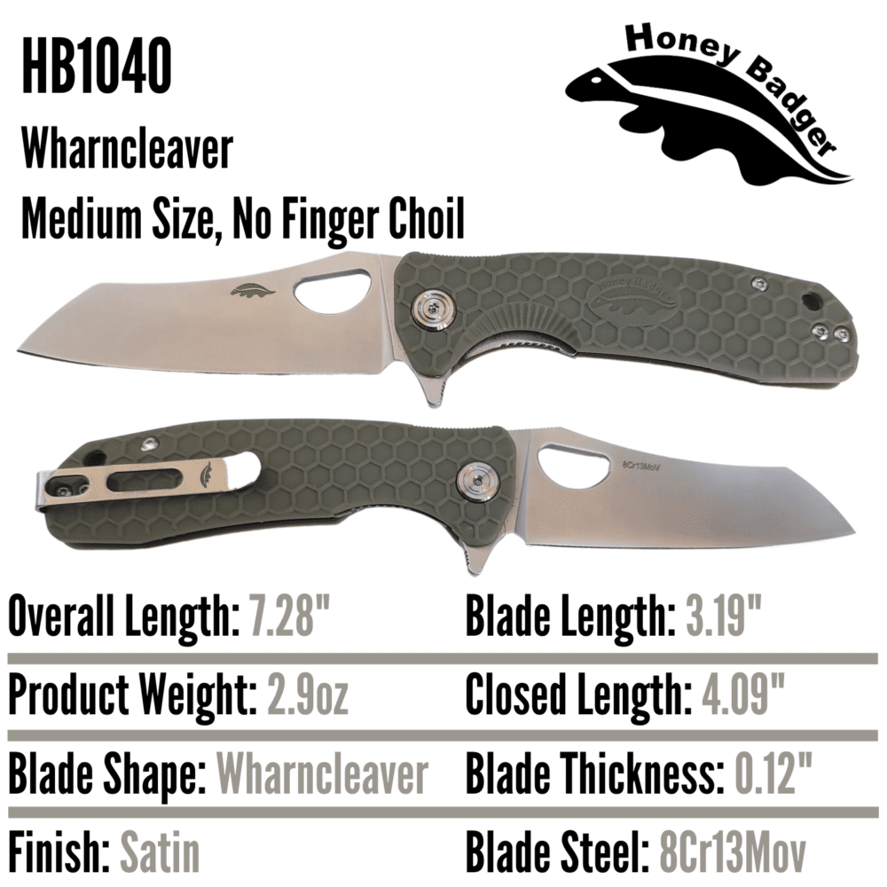 Wharncleaver Medium Green 8Cr13MoV (HB1040) Honey Badger Knives Pocket Knives