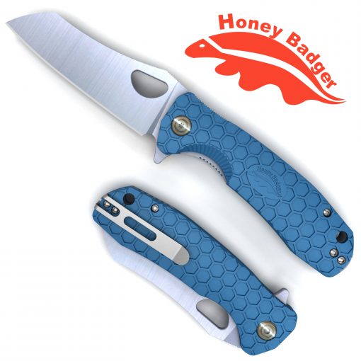 HB1048 Honey Badger Flipper Wharncleaver Small Blue No Choil 8Cr13Mov