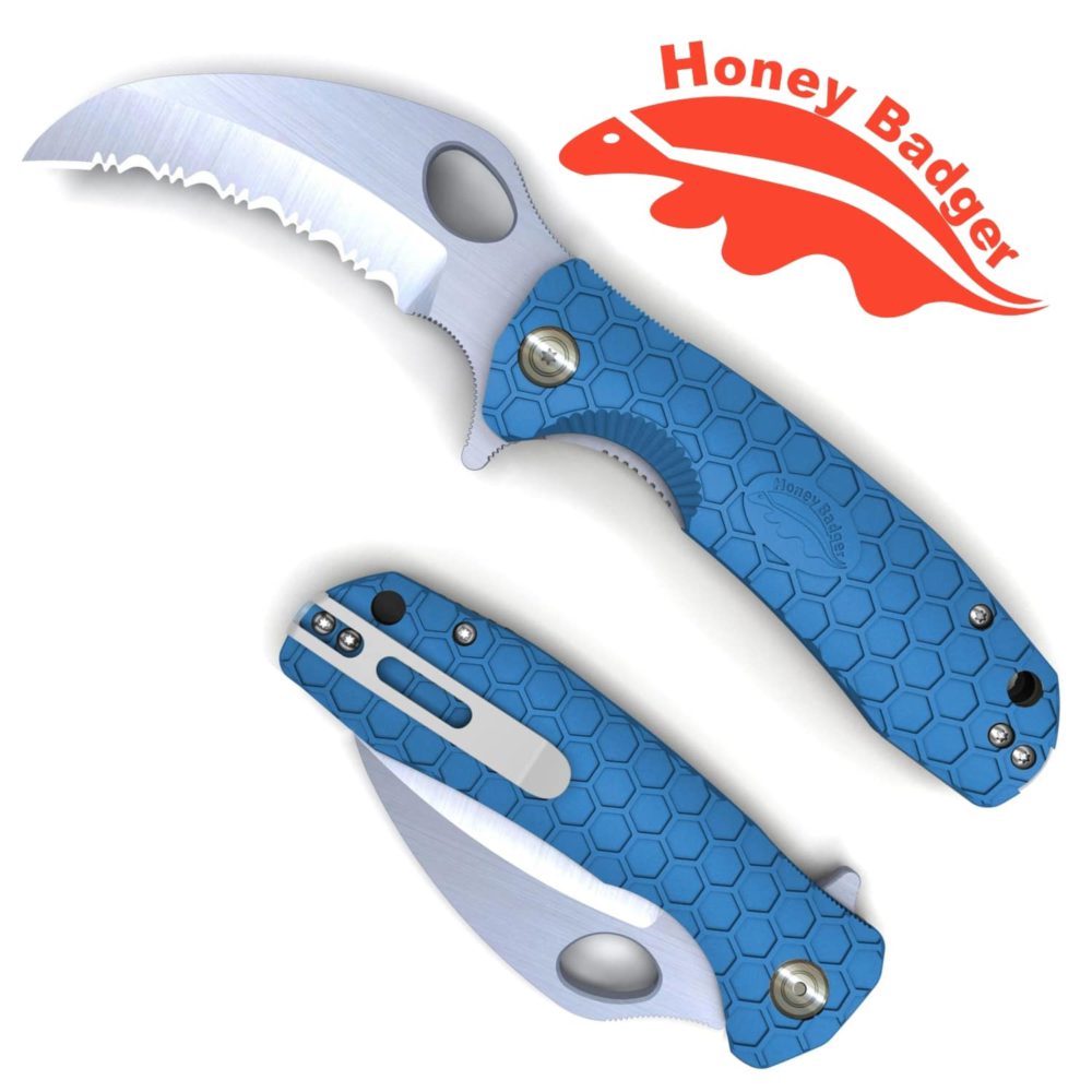 Claw Serrated Medium Blue D2 (HB1128) Honey Badger Knives Pocket Knives